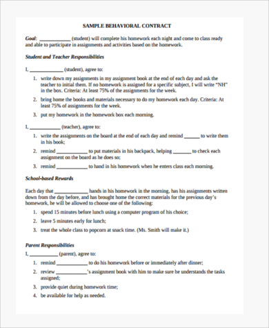 behavior contract form in pdf