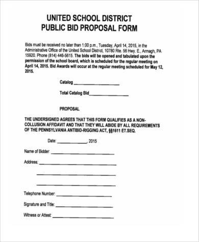 bid proposal form example