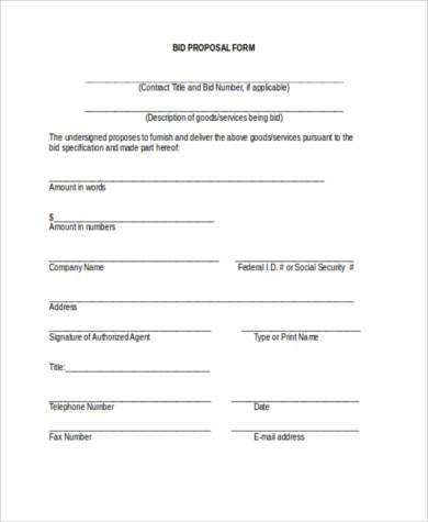 bid proposal form in word format