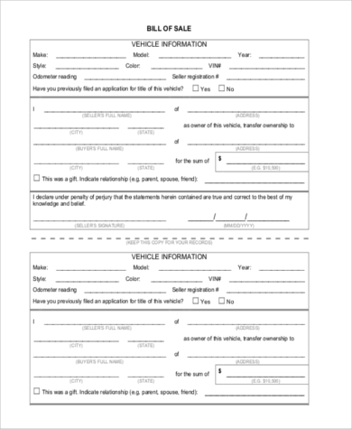 bill of sale contract for car