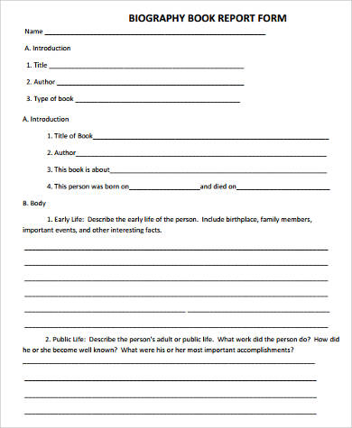 biography book report form