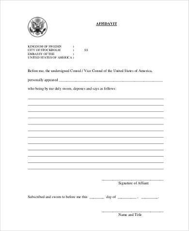 blank affidavit form example