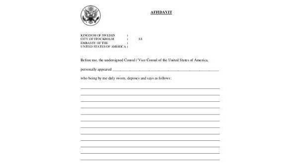 blank affidavit form samples