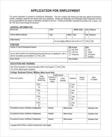 blank basic employment application