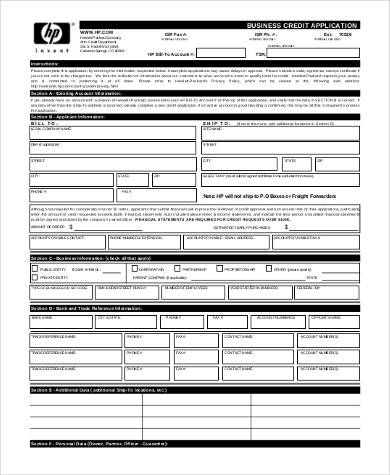 blank business credit application form