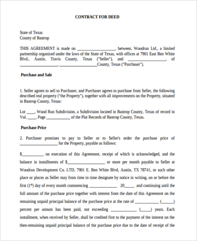 blank contract for deed form