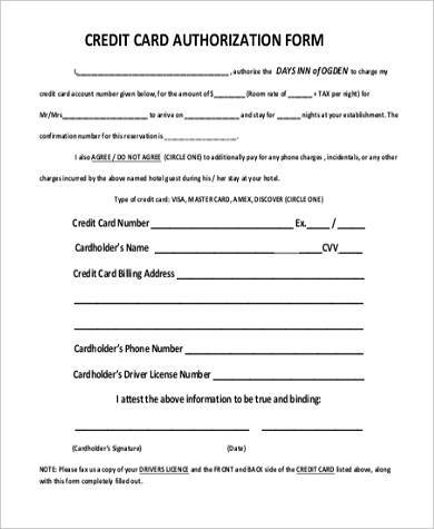 blank credit card authorization form