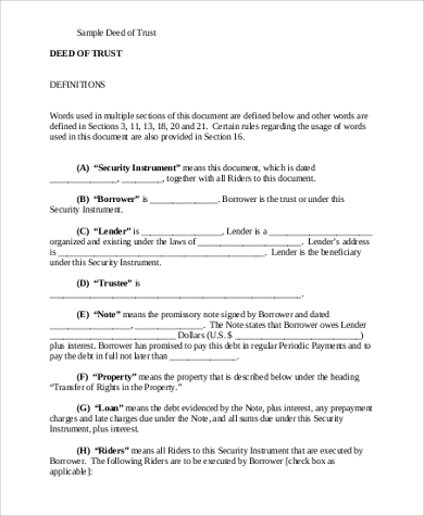 Free 7+ Sample Deed Of Trust Forms In Pdf 