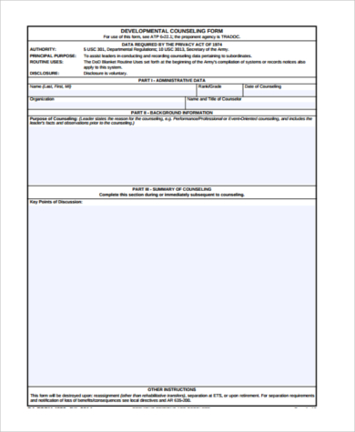 blank developmental counseling form pdf