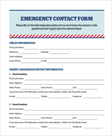 blank emergency contact form