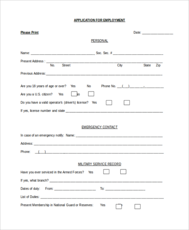 blank employment application word document