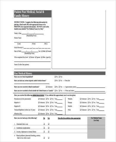 blank family medical history form