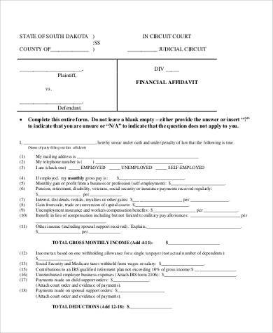 blank financial affidavit form