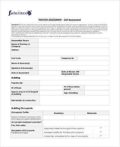 blank fire risk assessment form