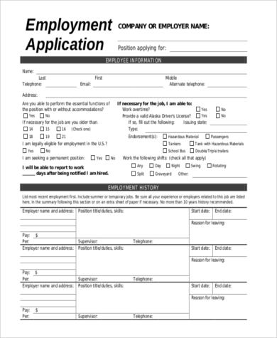 blank employment application