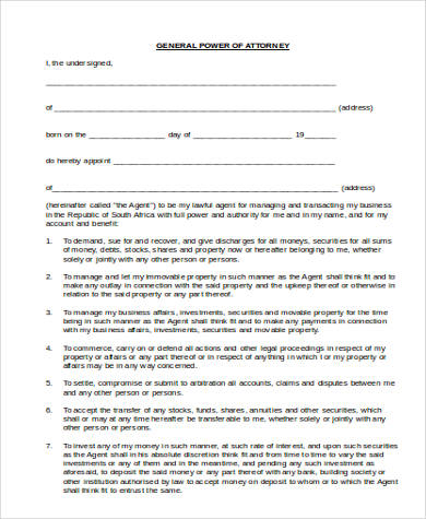 blank general power of attorney form