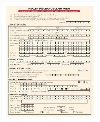 blank health insurance claim form