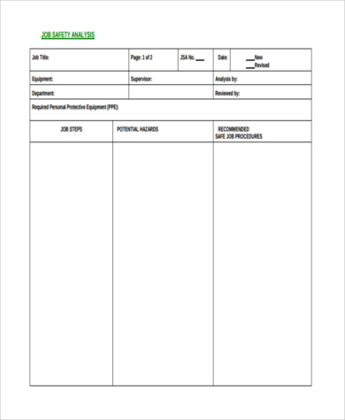 blank job safety analysis form
