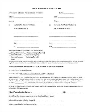 blank medical record release form