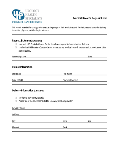 blank medical records request form