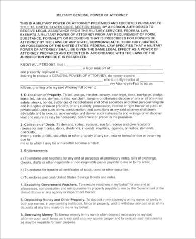 blank military power of attorney form