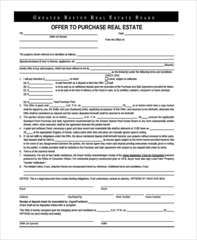 blank offer to purchase real estate form pdf