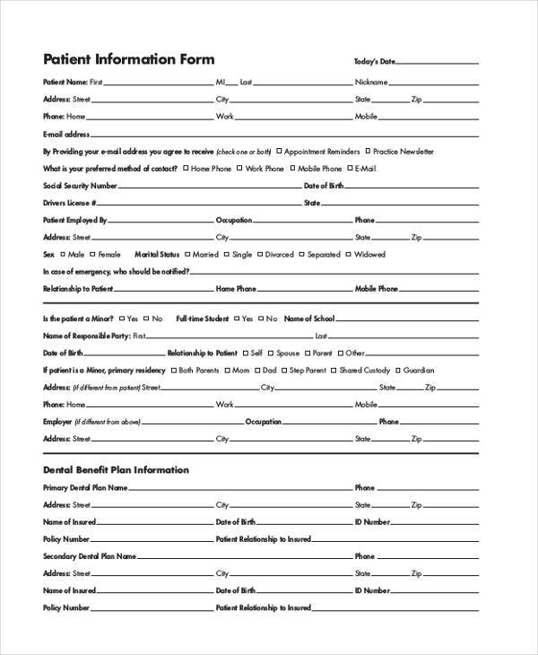 blank patient information form