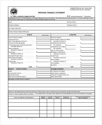 blank personal financial statement form