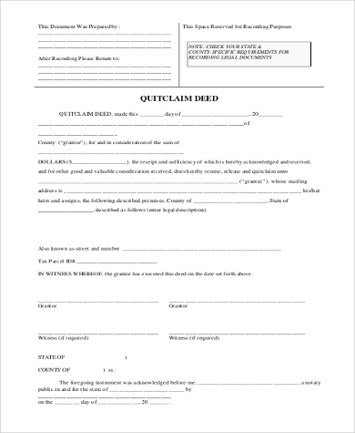 free 6 sample quitclaim deed forms in pdf ms word