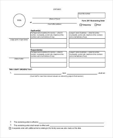 FREE 12+ Restraining Order Form Samples, PDF, MS Word, Google Docs