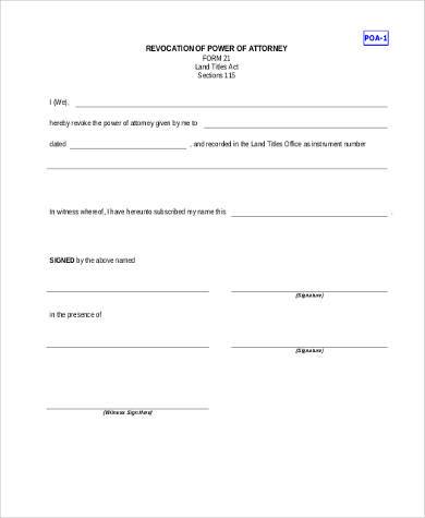 blank revocation of power of attorney form