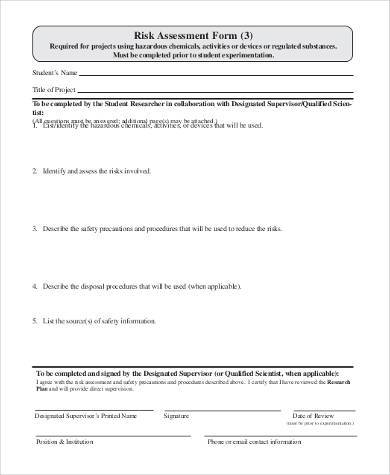 blank risk assessment form example