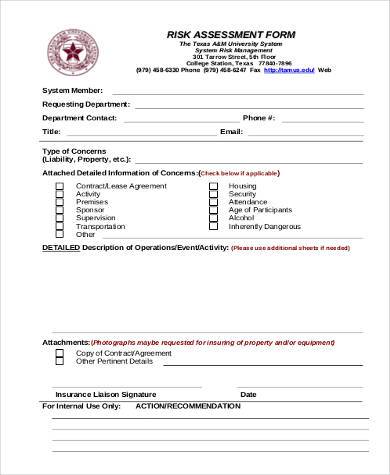 blank risk assessment form pdf