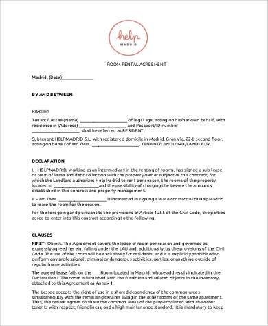 blank room rental agreement form1
