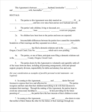 blank separation agreement form