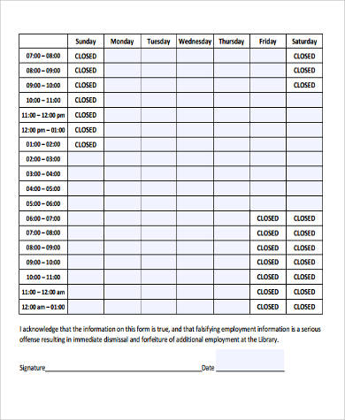 blank student schedule form