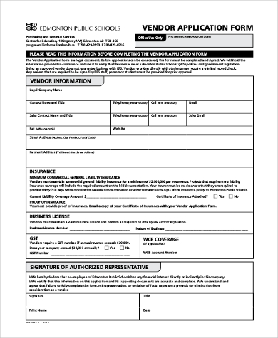 blank vendor application form