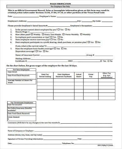 blank wage verification form