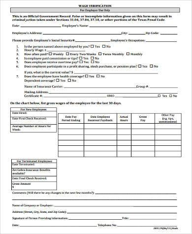 FREE 9+ Sample Wage Verification Forms in PDF | MS Word