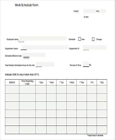 blank work schedule form 
