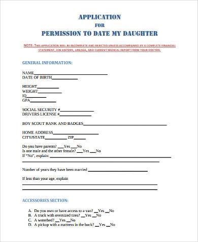 boyfriend application form from dad