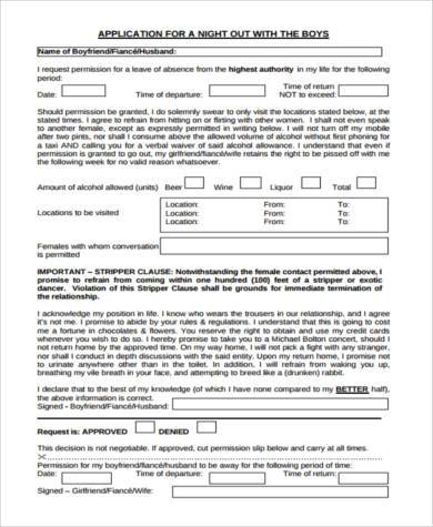 boyfriend night out application form