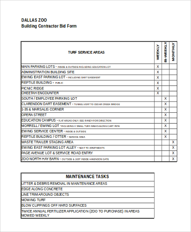 building contractor bid form