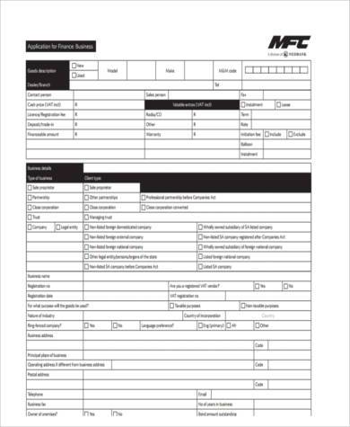 business application form sample