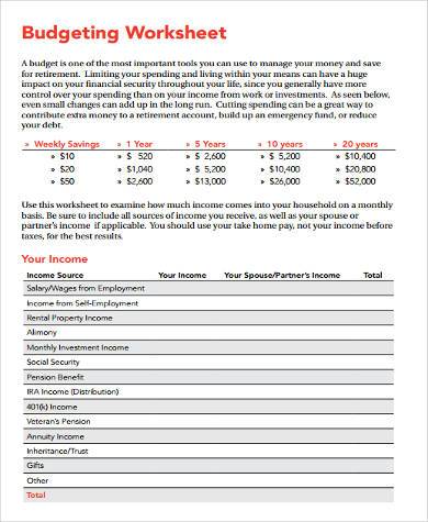 business budget worksheet form 