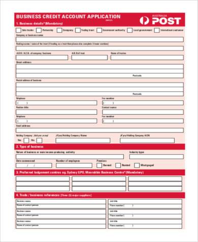 free 9 business credit application form samples in pdf ms word