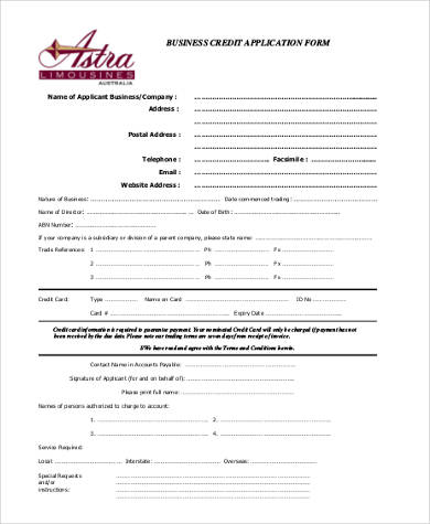 business credit application form sample