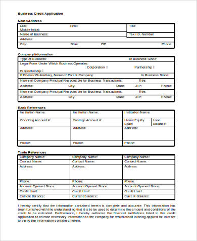 business credit application form word