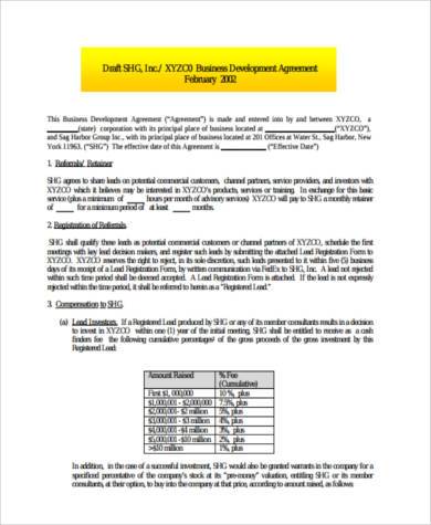 business development agreement form