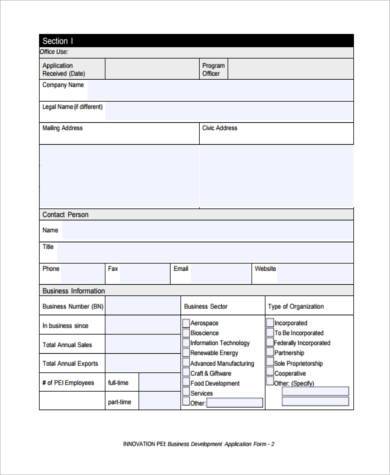 business development application form